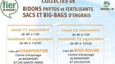 Collectes  A.D.I.VALOR des bidons phytos et fertilisants – Septembre 2026